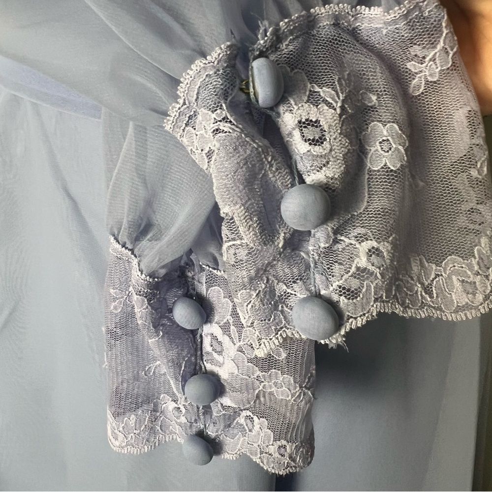 Miss Elliette - Women’s Vintage Belted Chiffon Dress Lace Periwinkle‎ 60s Sz. 10 - Picture 8 of 10